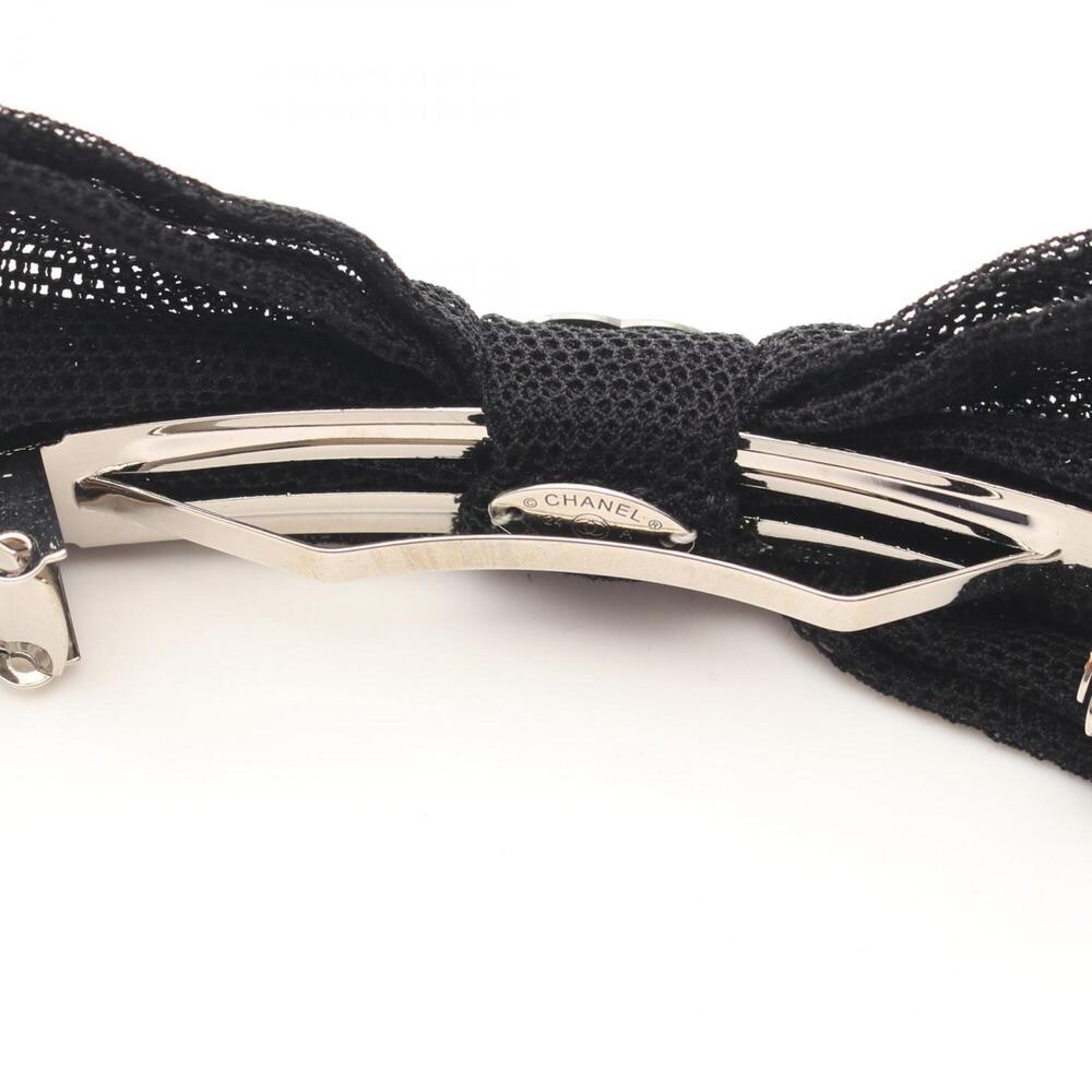 Chanel Coco Mark Ribbon Barrette Accessory, Fabric, Rhinestone, Women's, Black - Picture 5 of 5